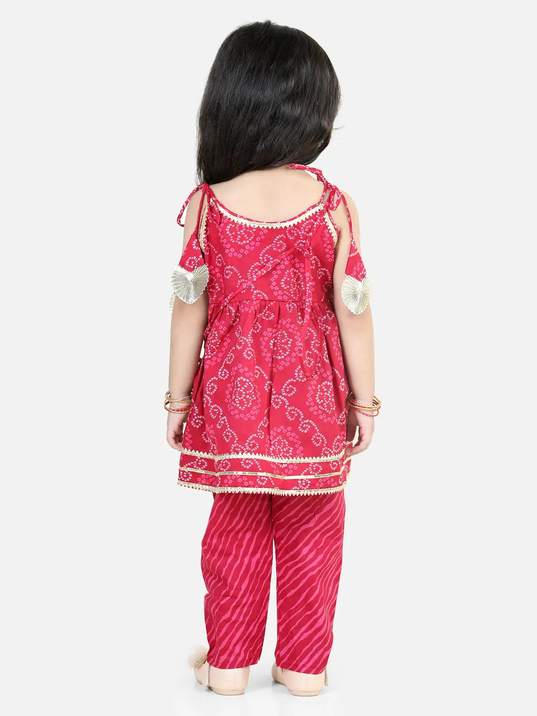 Cotton Printed Kurti Pant Set with Bag - Girls Indian Outfits