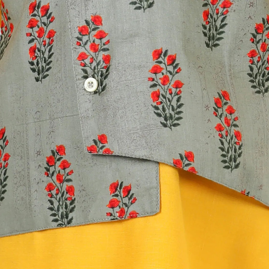 BownBee Grey Printed Jacket Kurta Pajama Set for Boys
