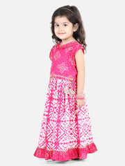 Pure Cotton Sleeveless Frill Lehenga Choli for Girls- Pink