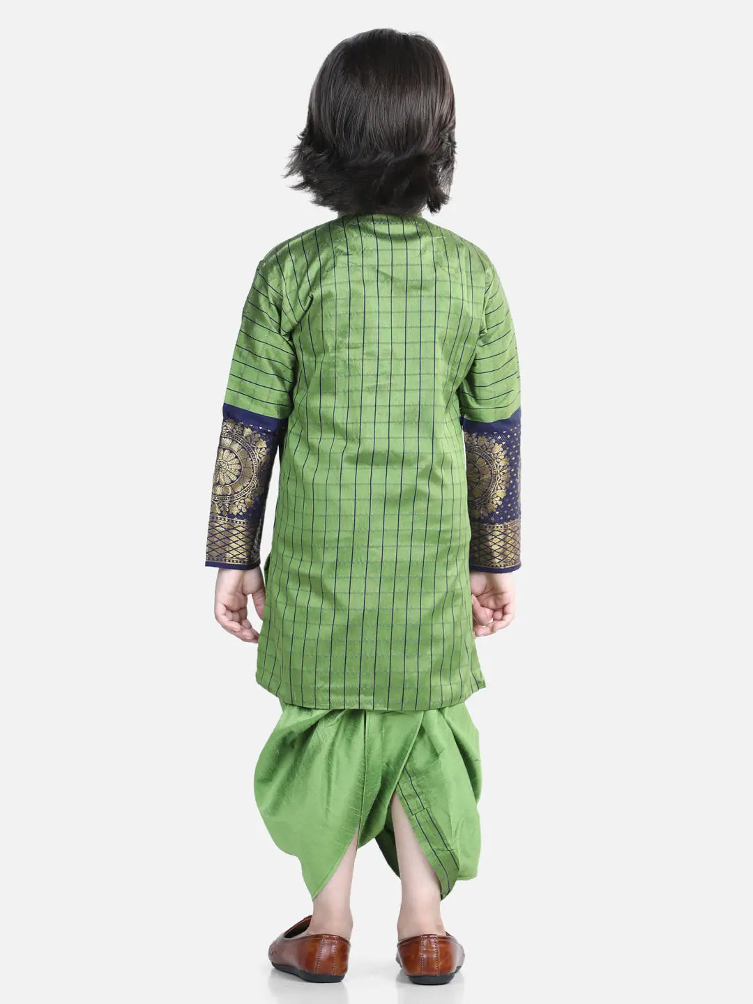 Green Silk Border Sherwani Dhoti Set - Boys Wedding Wear
