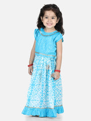 Pure Cotton Sleeveless Frill Lehenga Choli for Girls- Blue