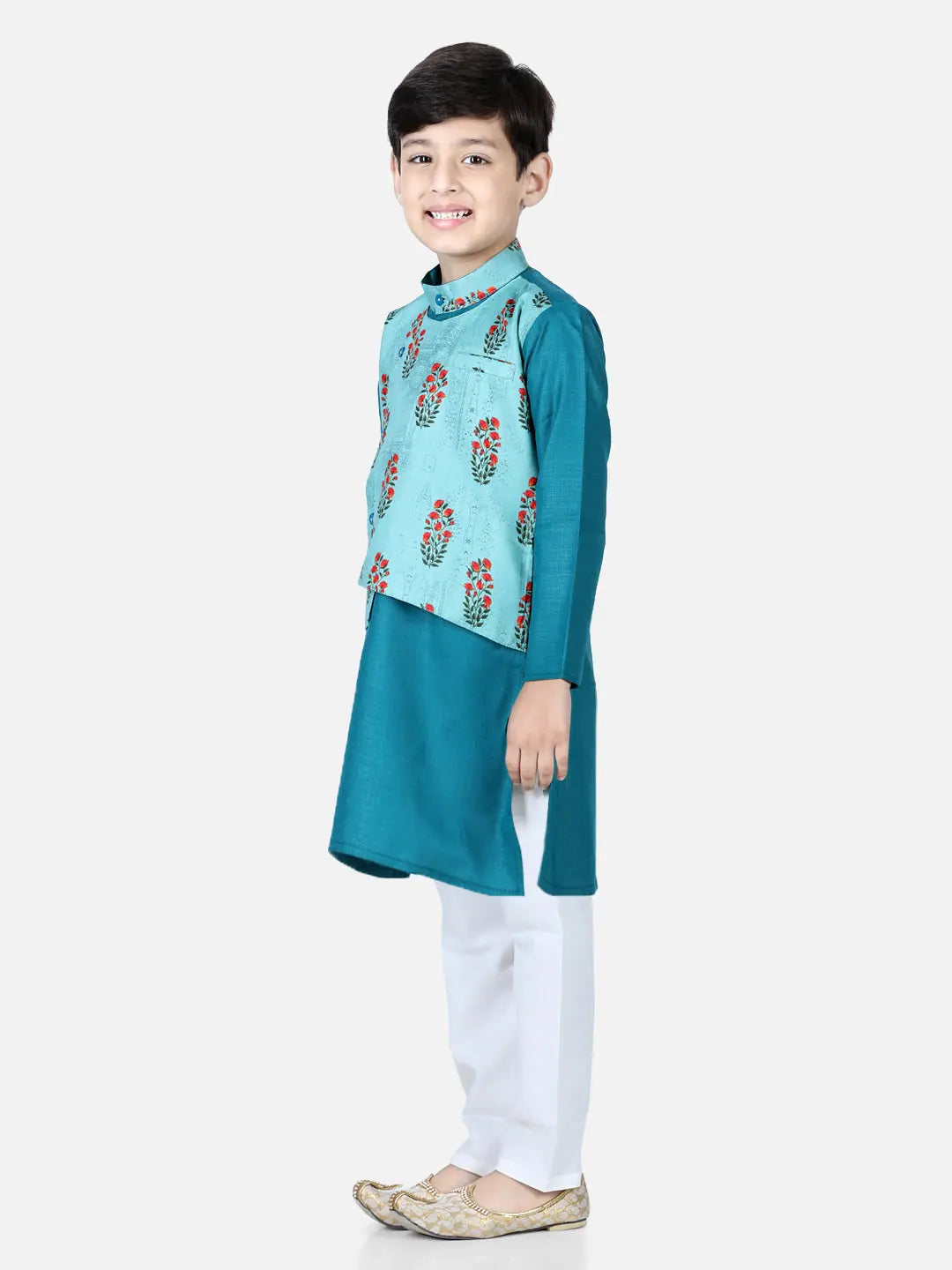 Blue Printed Kurta Pajama with Jacket - Stylish Indian Wear fo...