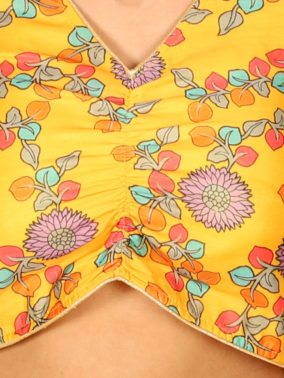 Yellow Chanderi Floral Lehenga Choli Set - Girls Indian Wear