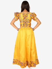 Chanderi Floral Print Choli with Lehenga for Girls- Yellow