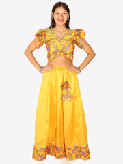 Chanderi Floral Print Choli with Lehenga for Girls- Yellow