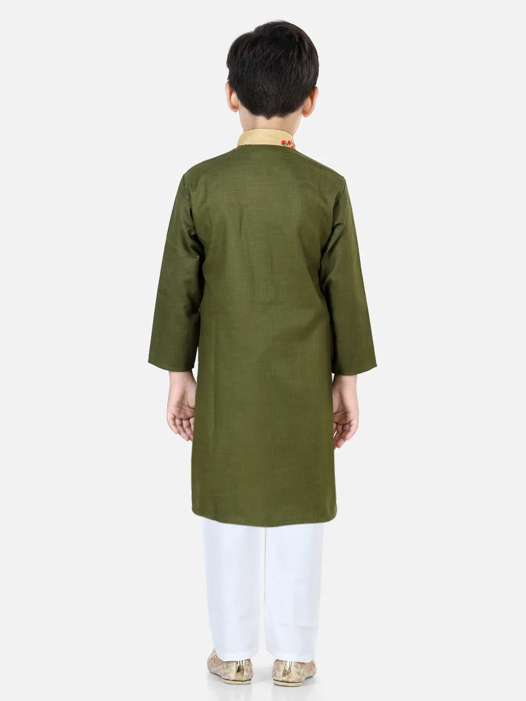 Green Printed Cotton Kurta Pajama with Jacket - Boys Indian Wear