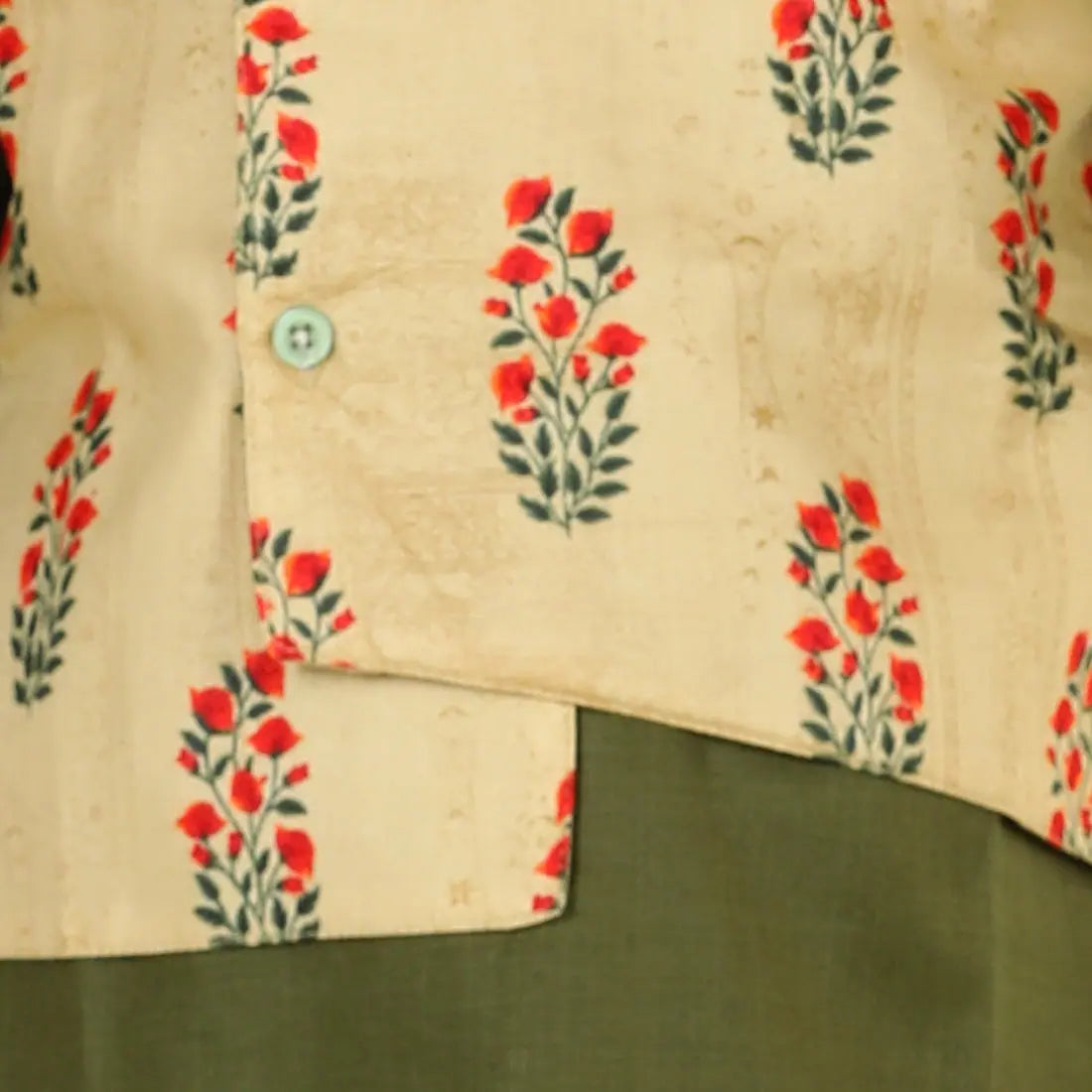 Green Printed Cotton Kurta Pajama with Jacket - Boys Indian Wear