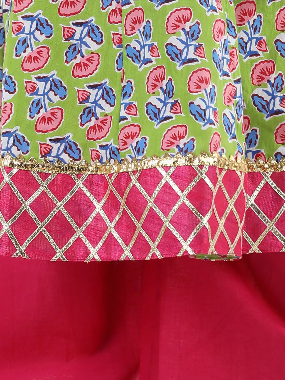 Green Cotton Anarkali Pant Suit Set-Indian Wear for Girls