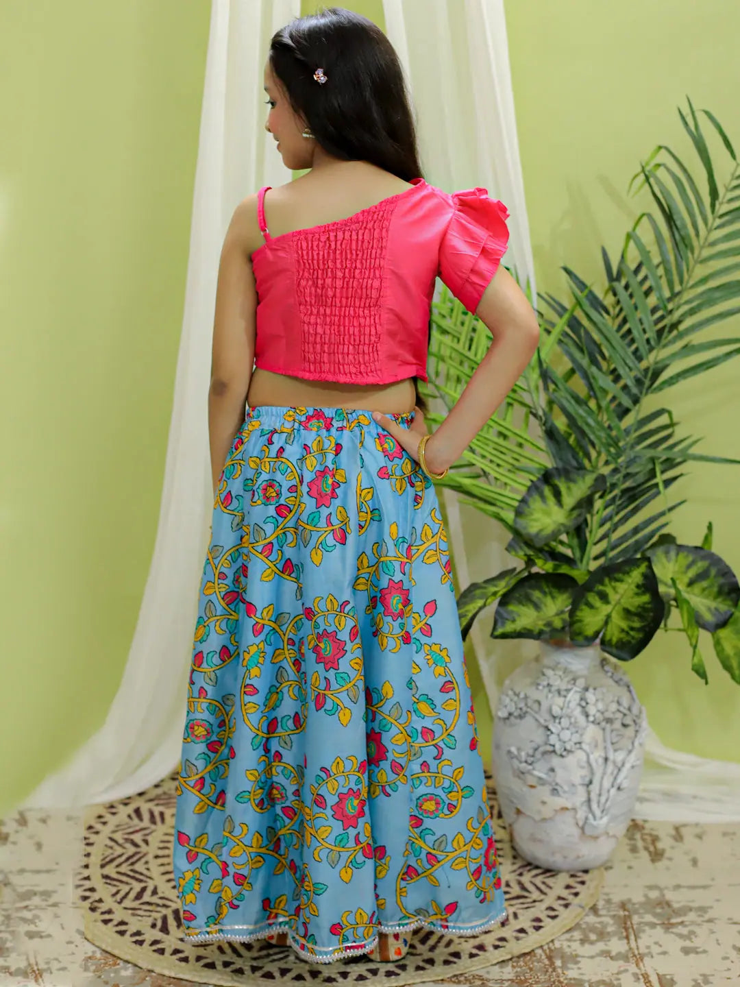 Floral Chanderi Lehenga Choli for Girls- Ethnic Indian Wear