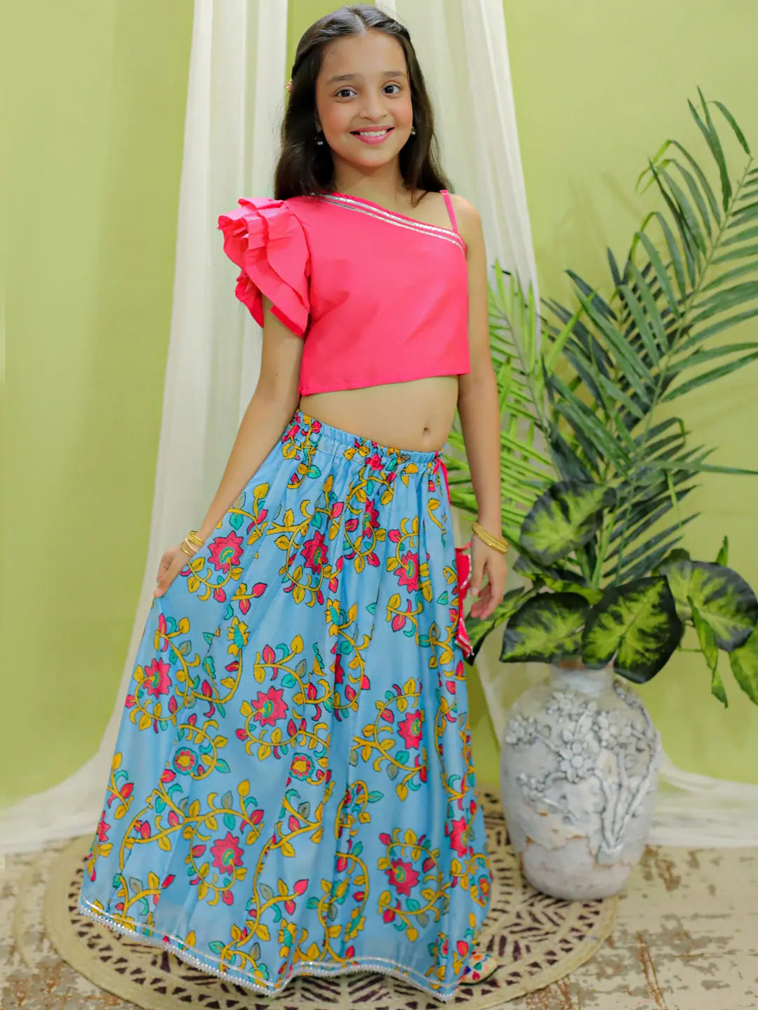 Floral Chanderi Lehenga Choli for Girls- Ethnic Indian Wear
