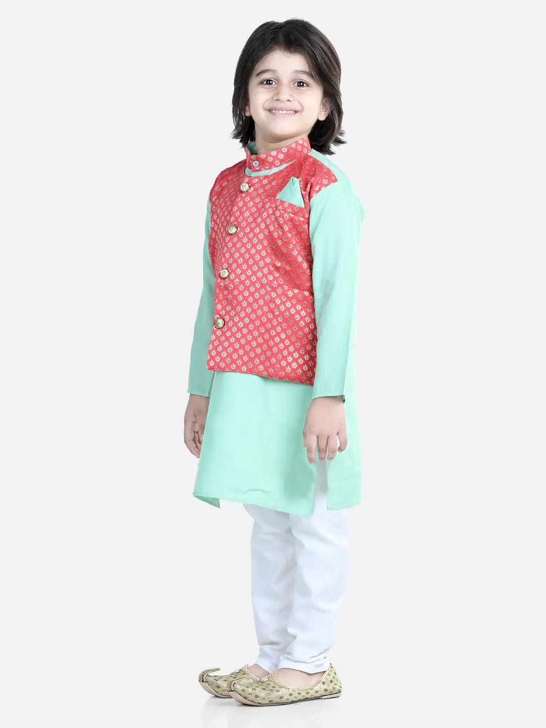 Green Jacquard Jacket Kurta Pajama - Boys Indian Wear | BownBee
