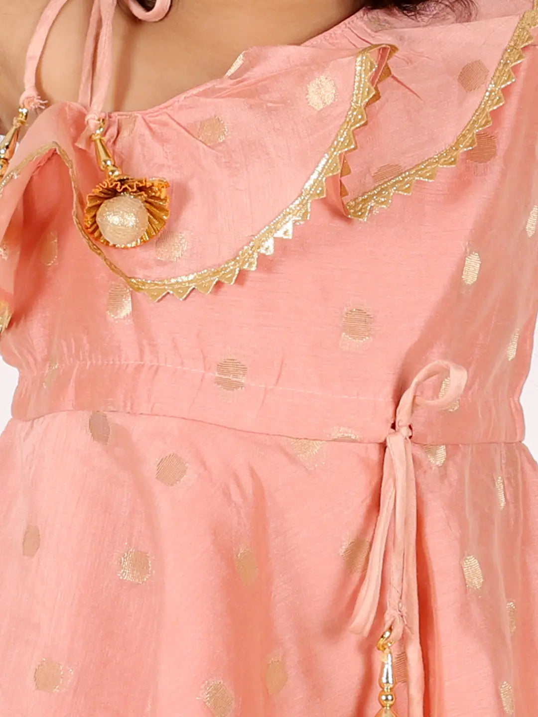 Peach Ethnic Kurti Dhoti Set - Girls Indian Wear Chanderi Silk