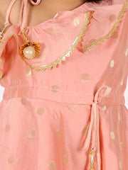Ethnic Chanderi Silk Sibling set Indo Western Peplum Kurti with Dhoti for Girls- Peach