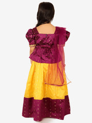 Ethnic Sibling Sets Puff Sleeve Choli Lehenga with Dupatta for Girls- Purple