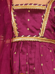 Ethnic Sibling Sets Puff Sleeve Choli Lehenga with Dupatta for Girls- Purple