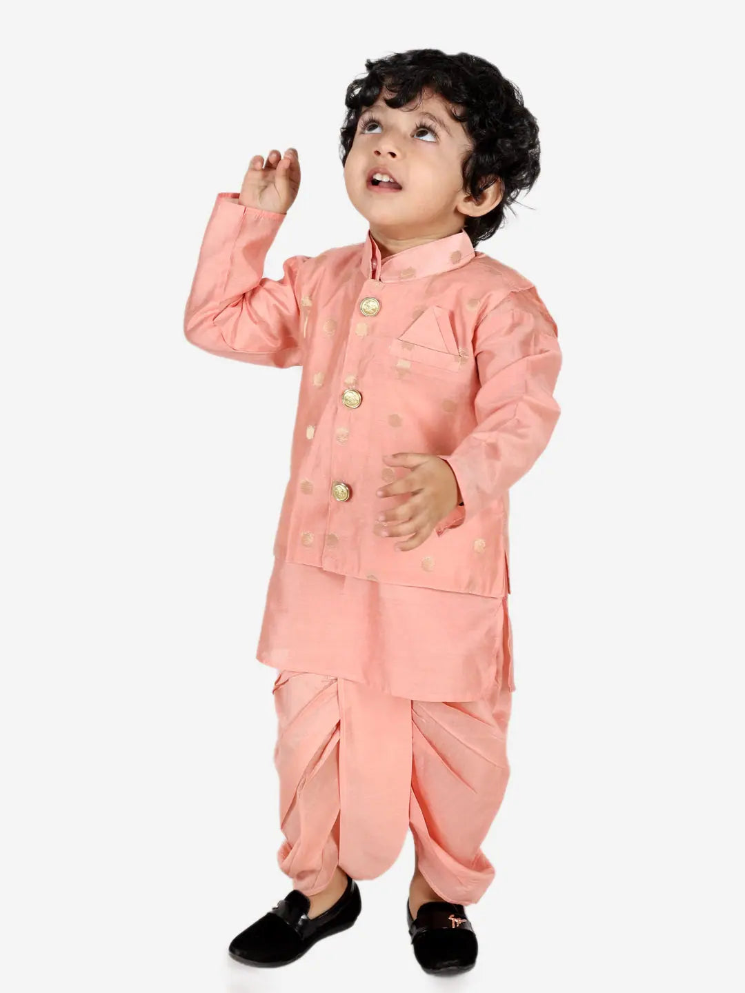 Peach Dhoti Kurta with Jacket Boys Indian Wear BownBee