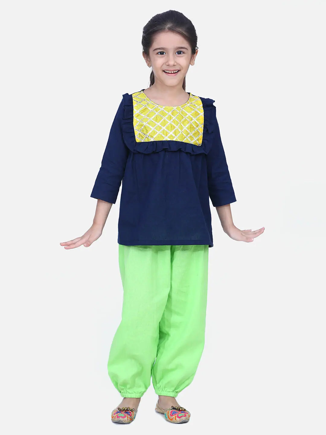 Blue Cotton Top & Harem Pant Set - Girls Indian Wear Outfits