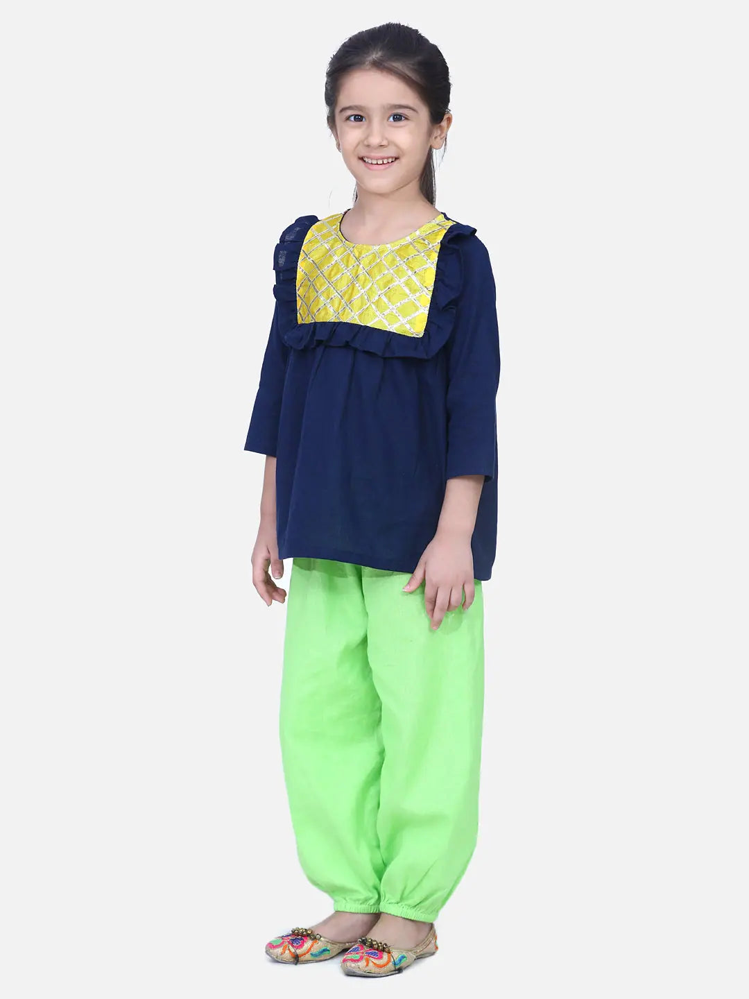 Blue Cotton Top & Harem Pant Set - Girls Indian Wear Outfits