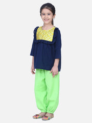Cotton Full Sleeve Top with Harem pant Indo Western Clothing Sets - Blue
