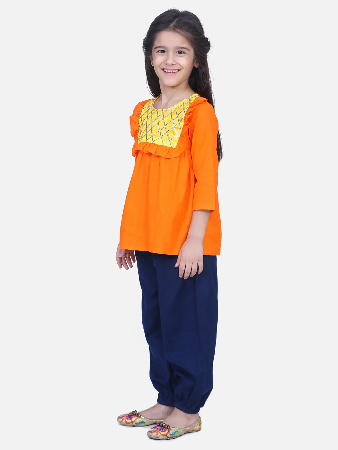 Orange Cotton Top & Harem Pants Set | Girls Indian Wear Outfit