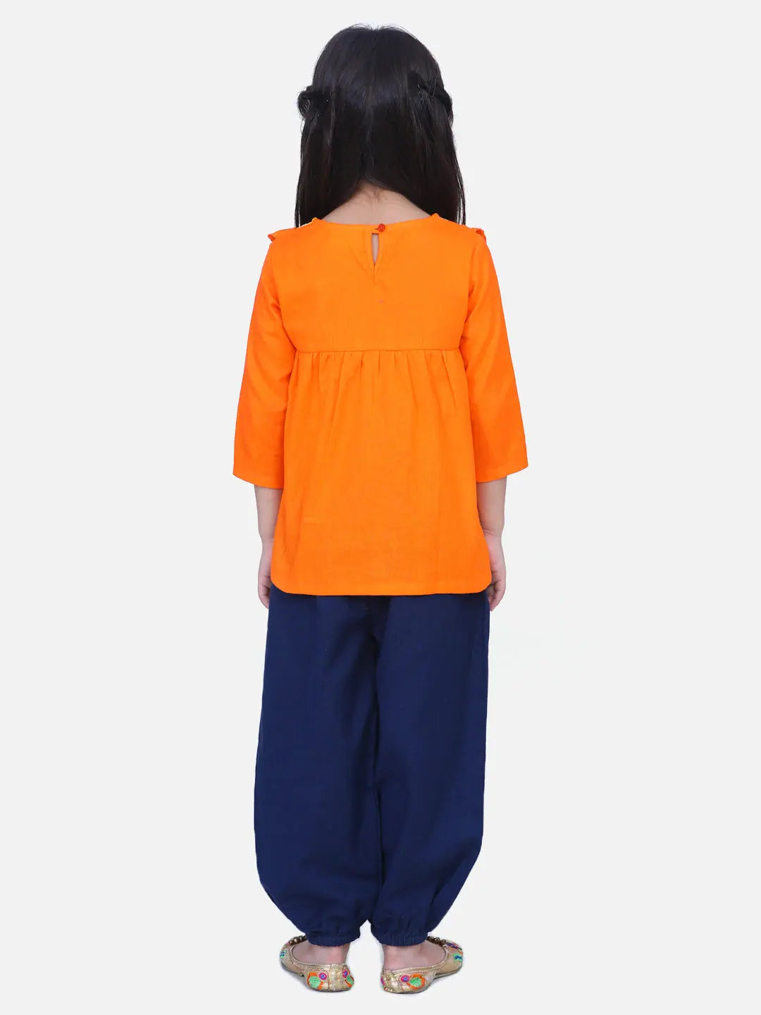Orange Cotton Top & Harem Pants Set | Girls Indian Wear Outfit