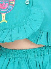 Girls Cotton Bird Embroidered Top Palazzo indo Western Clothing -Green