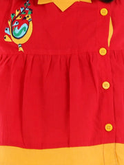 Girls Cotton Mor Embroidery Top Dhoti Indo Western Clothing Sets- Red