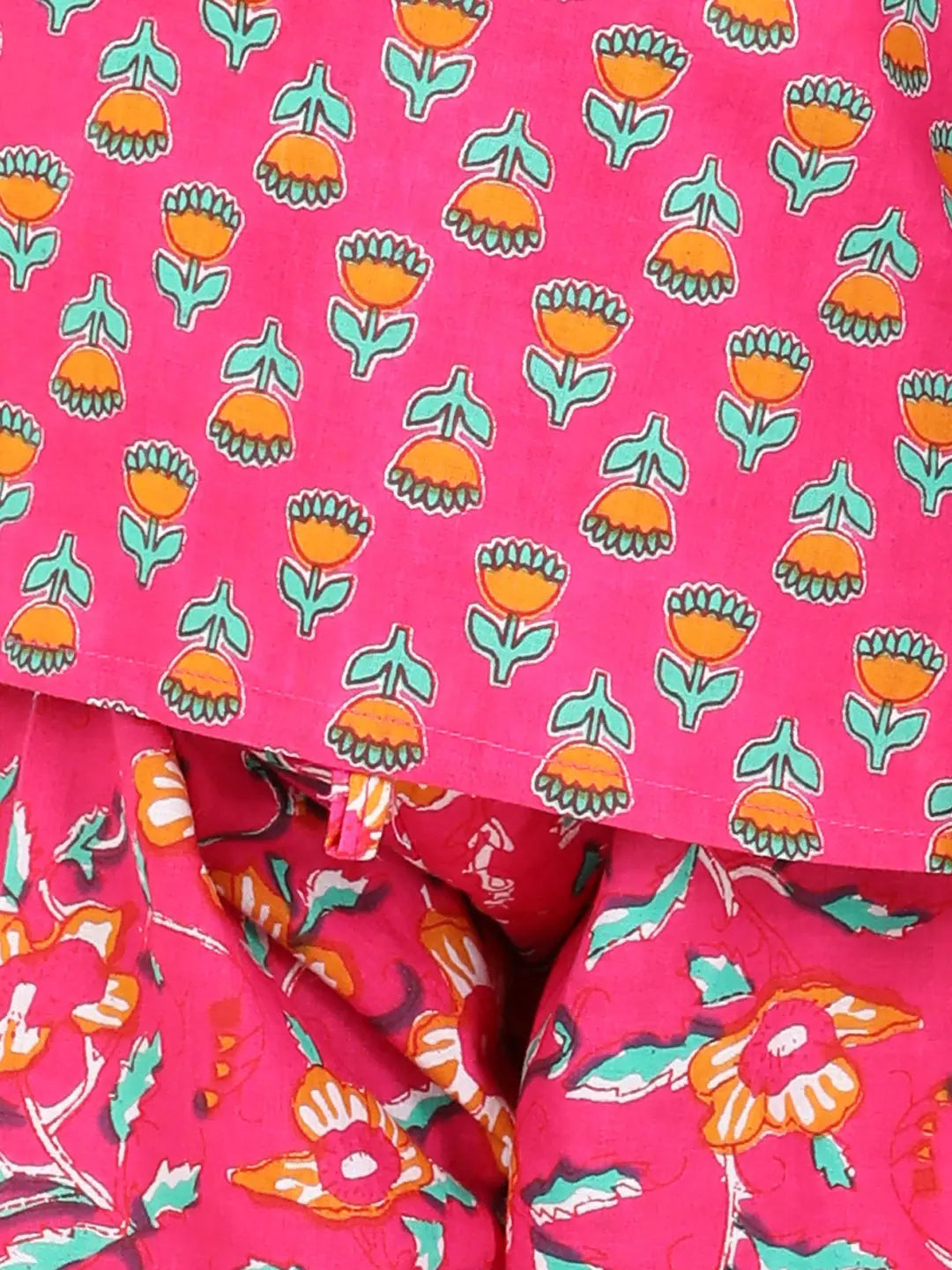 Girls Indian Wear - Cotton Printed Top Harem Pant Set - Pink