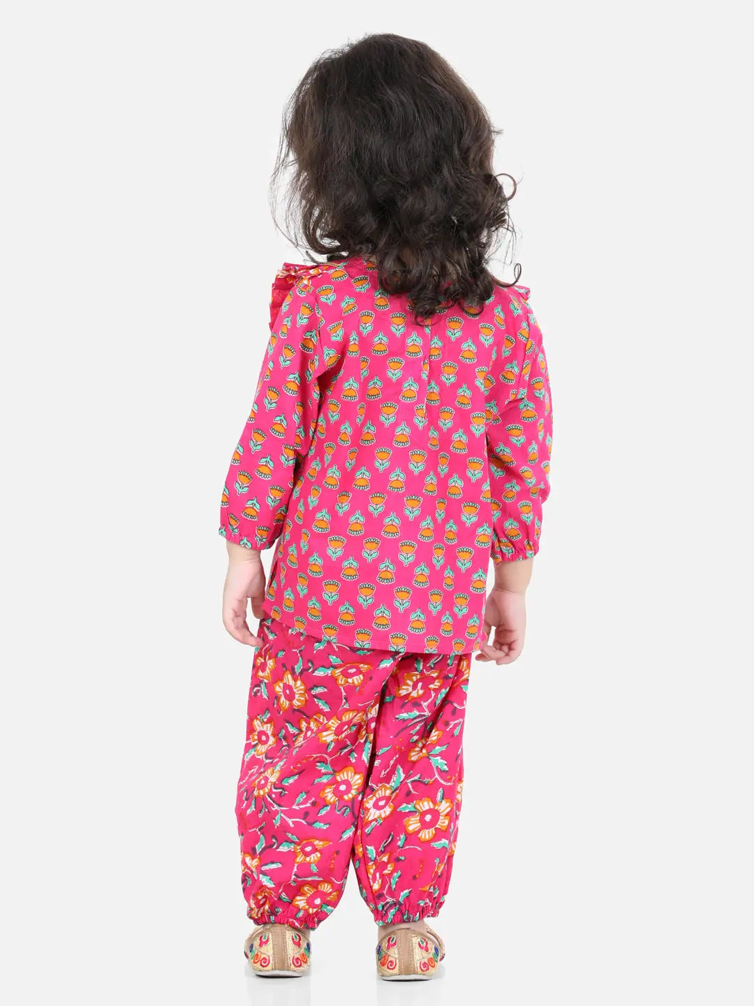 Girls Indian Wear - Cotton Printed Top Harem Pant Set - Pink
