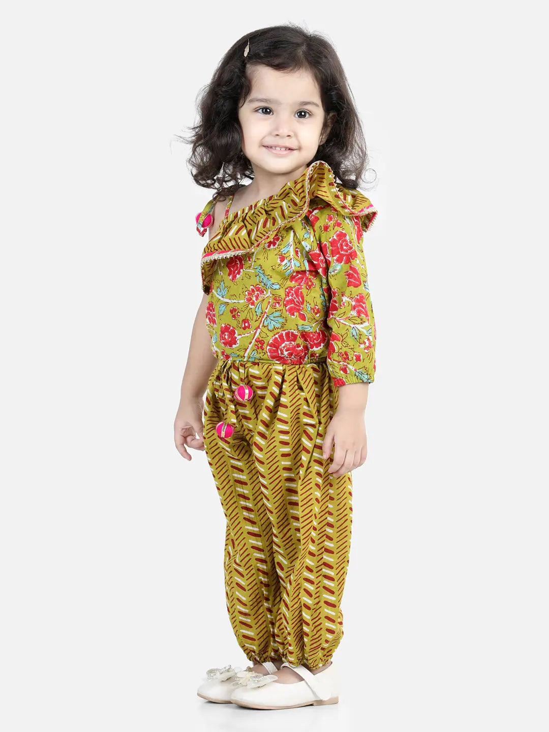 Green Ruffle Top & Harem Pants | Girls Indian Festive Wear