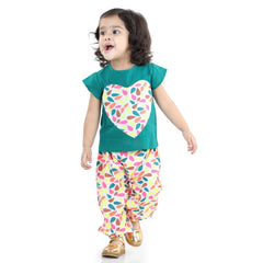 Girls Heart patch Pure Cotton Patch Top with Harem pant Indo Western Clothing Sets - Blue