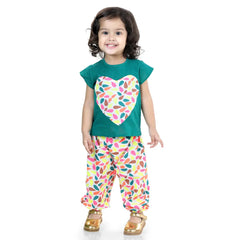 Girls Heart patch Pure Cotton Patch Top with Harem pant Indo Western Clothing Sets - Blue