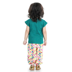 Girls Heart patch Pure Cotton Patch Top with Harem pant Indo Western Clothing Sets - Blue