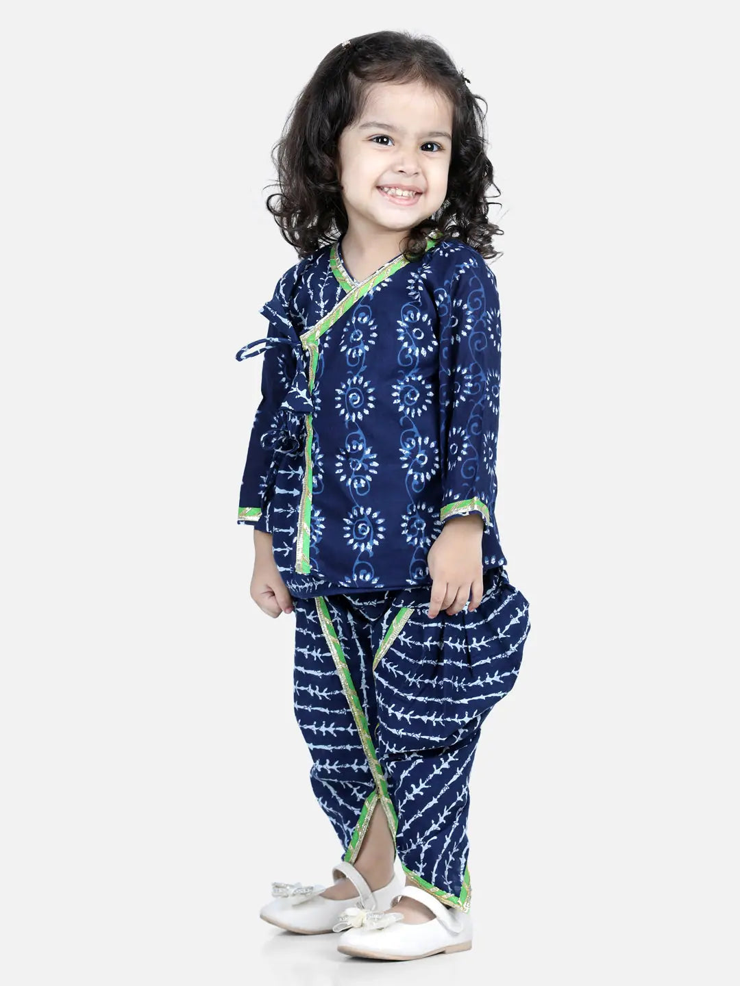 Indigo Angrakha Top & Harem Pant - Girls Indian Wear Set