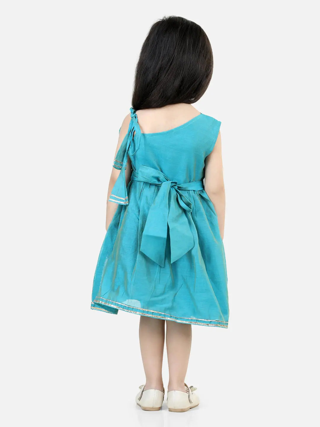 Teal Gota Patti Chanderi Frock & Dress - Girls Indian Wear