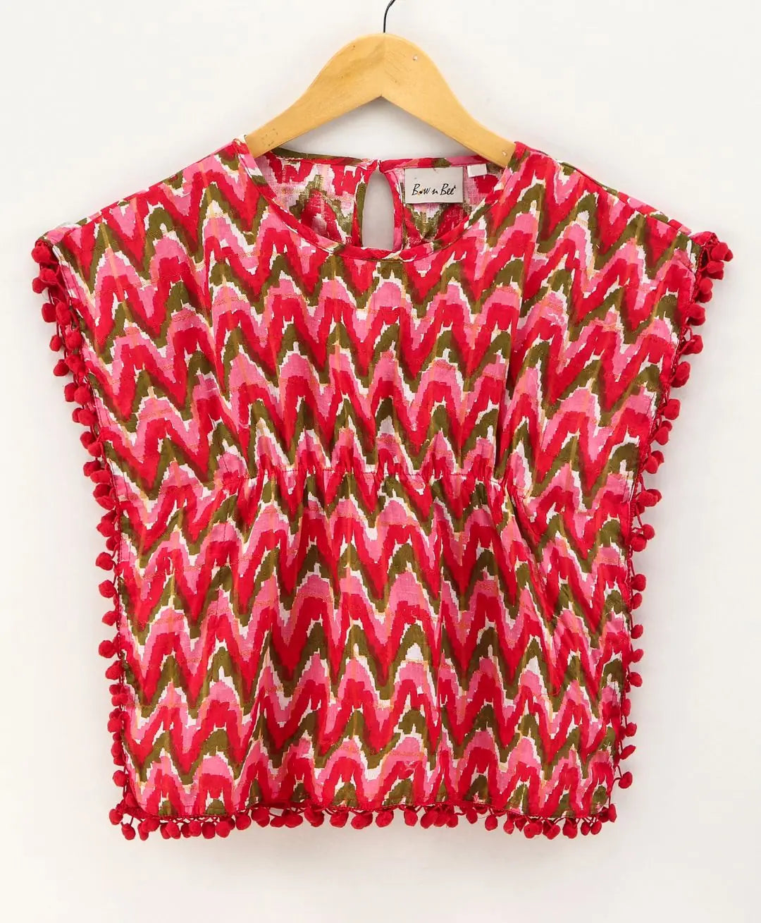 Pink Printed Cotton Kaftan -  Girls Indian Wear with Pompom Tops