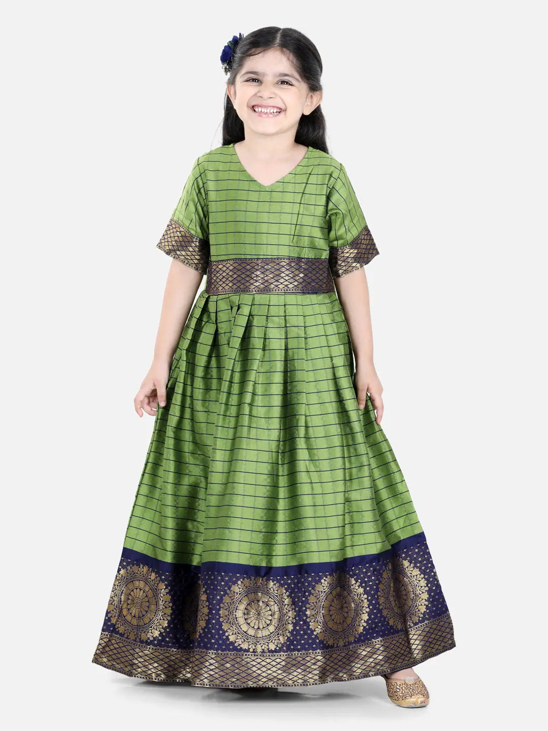 Green Silk South Indian Party Dress- Ethnic Dresses for Girls