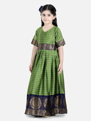 Girls Silk South Indian Party Long Dress - Green
