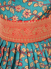 Kalamkari Print Party Dress Gown for Girls- Green