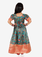 Kalamkari Print Party Dress Gown for Girls- Green