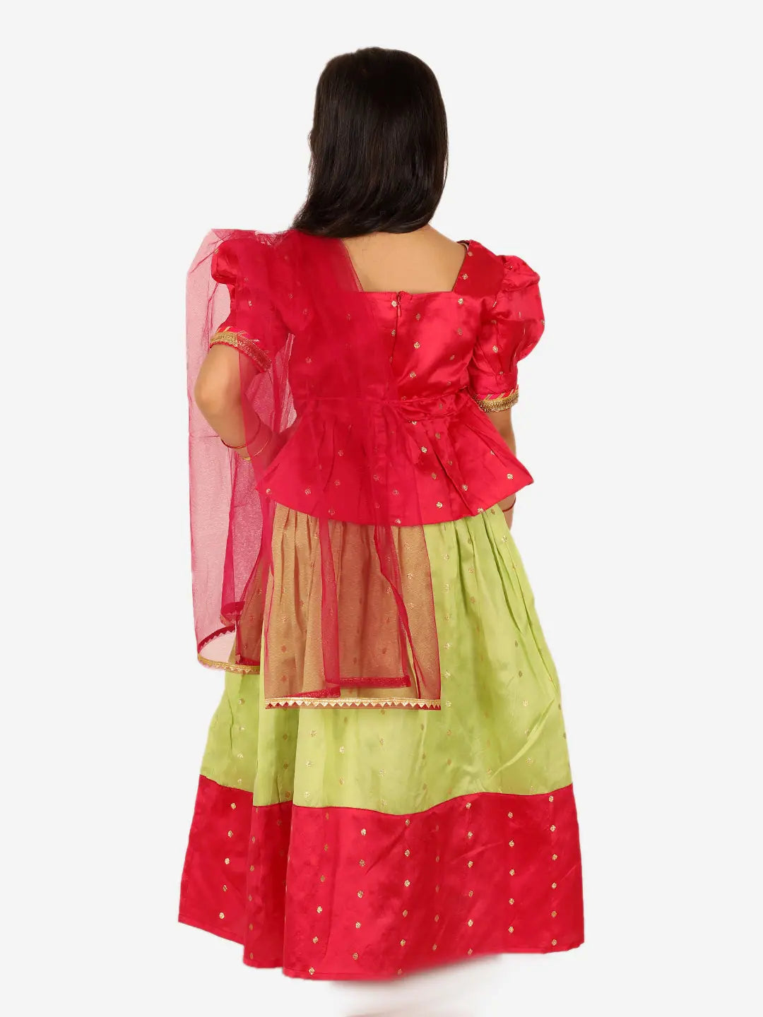 Pink Puff Sleeve Lehenga Choli with Dupatta | Girls Indian Wear