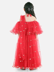 Sequin Net Lehenga with Ruffle Choli with Dupatta- Red