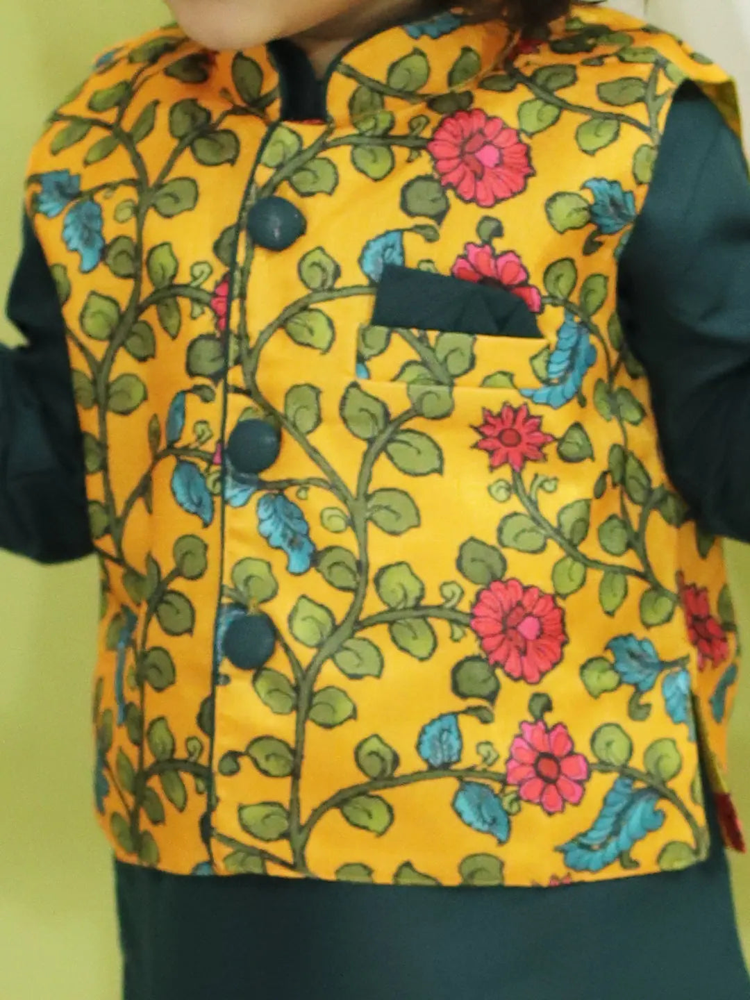Boys Indian Wear - Kalamkari Print Kurta Pajama - BownBee Yellow