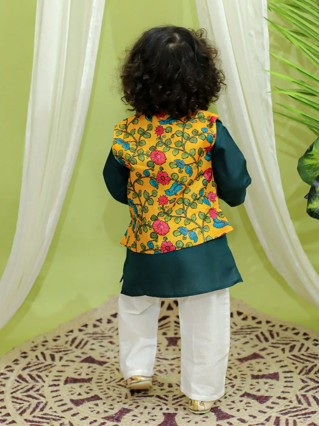 Boys Indian Wear - Kalamkari Print Kurta Pajama - BownBee Yellow