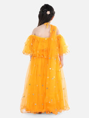 Ethnic Festive Wear Sequin Net Lehenga with Ruffle Choli with Dupatta- Yellow