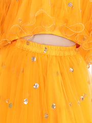 Ethnic Festive Wear Sequin Net Lehenga with Ruffle Choli with Dupatta- Yellow