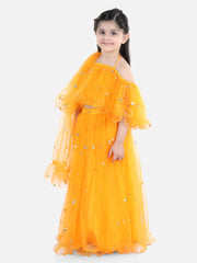 Ethnic Festive Wear Sequin Net Lehenga with Ruffle Choli with Dupatta- Yellow