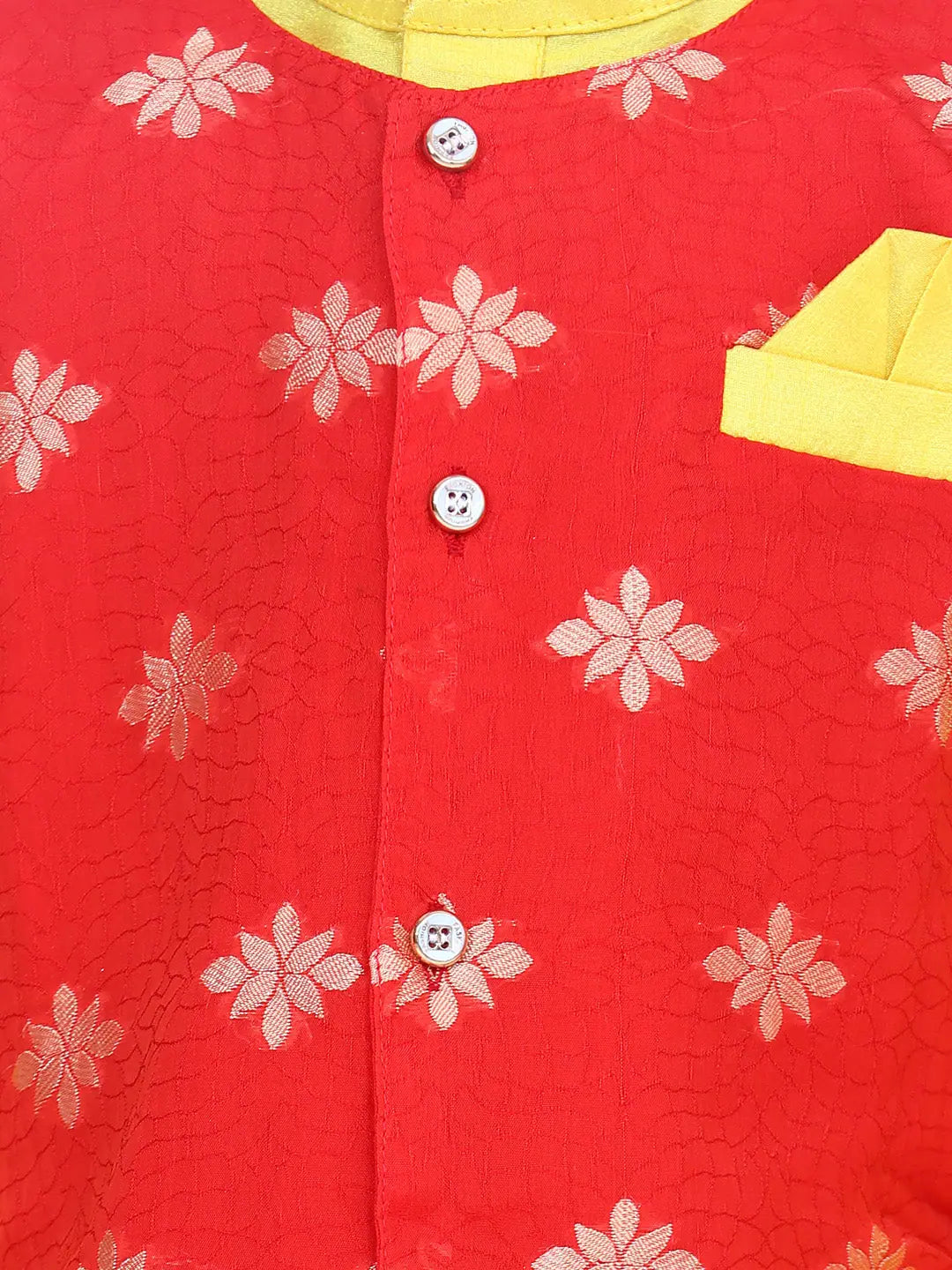 Yellow Printed Jacket Kurta Pajama - Stylish Indian Wear for Boys