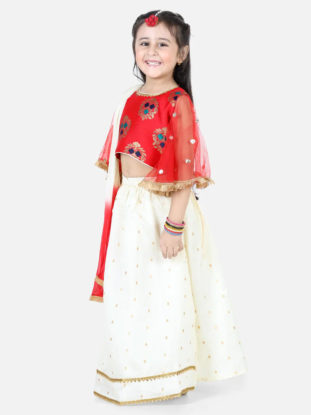 Red Girls Lehenga with Jacquard Top | Indian Festive Outfits