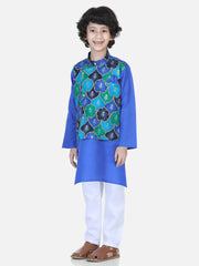 BownBee Boys Festive wear Attached Printed Jacket Kurta Pajama -Blue